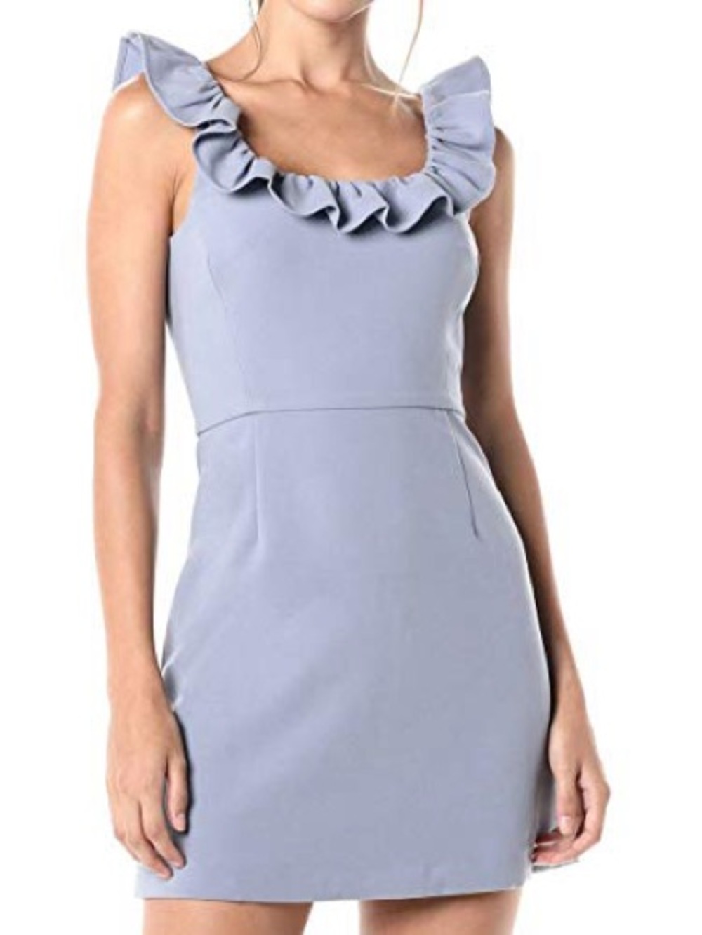 French Connection Lavender Ruffle-Neck Mini Dress